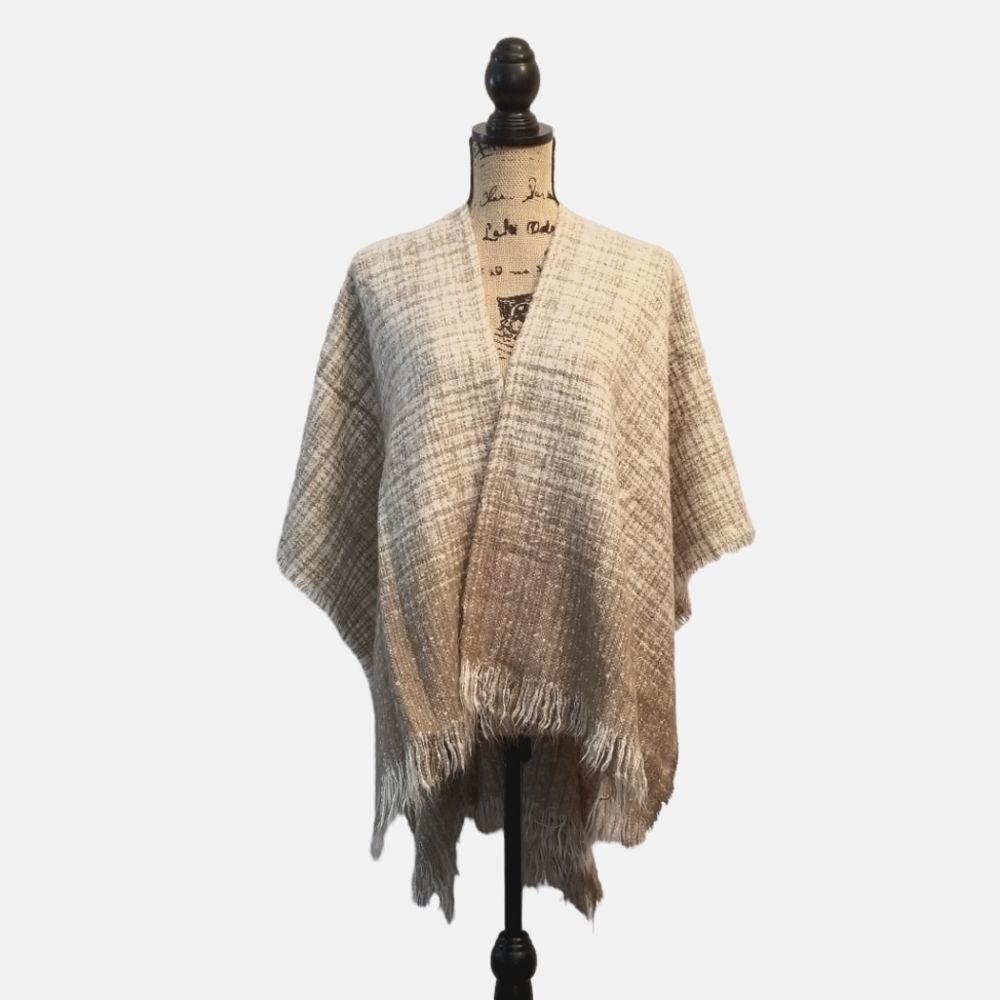 Cottagecore Oatmeal Oversized Shawl Sweater Blanket 100% Acrylic NWOT 1 0259